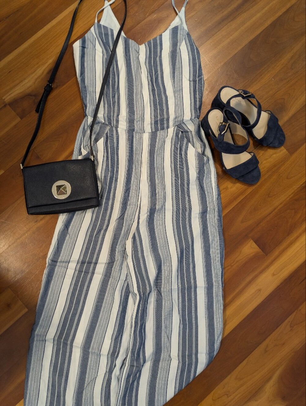Striped Navy and White One-Piece Jumpsuit